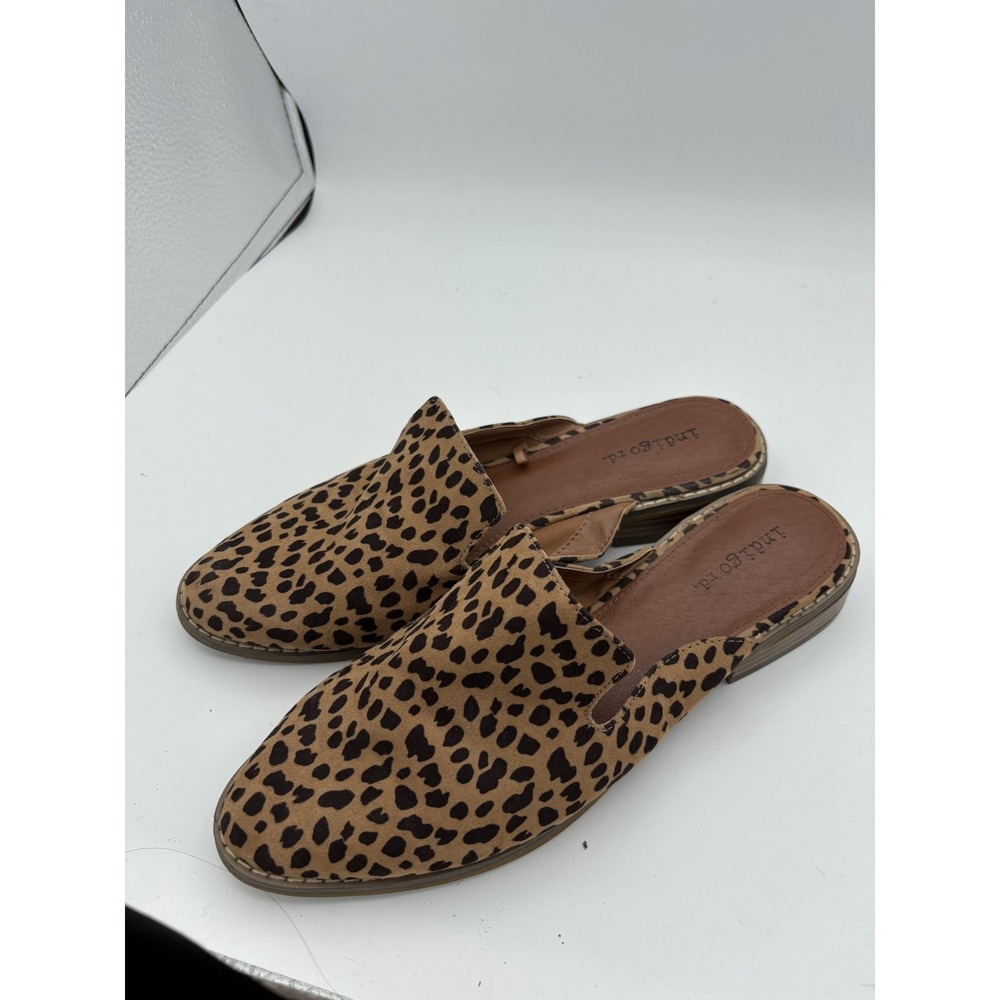 Indigo Rd Shoes Womens Size 8 Brown Leopard Faux Suede Slide Mules Flats Slip On